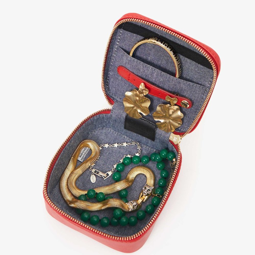 Clare V box a bijoux red leather jewelry box